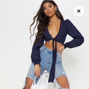 Navy cropped blouse
